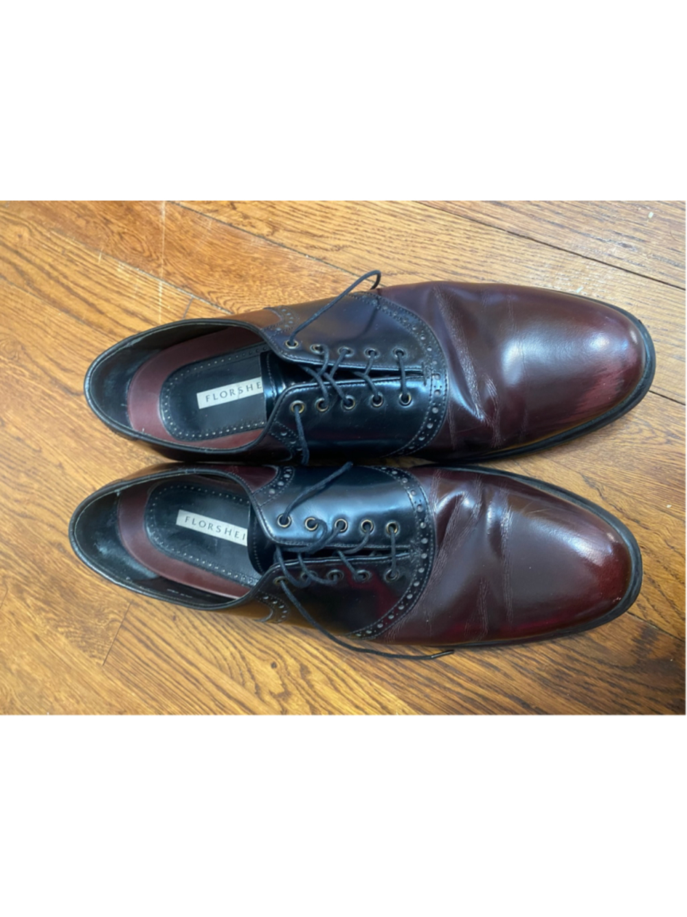 Florsheim Two Tone Burgundy Black Leather Cap Toe Oxford Dress Shoes 12